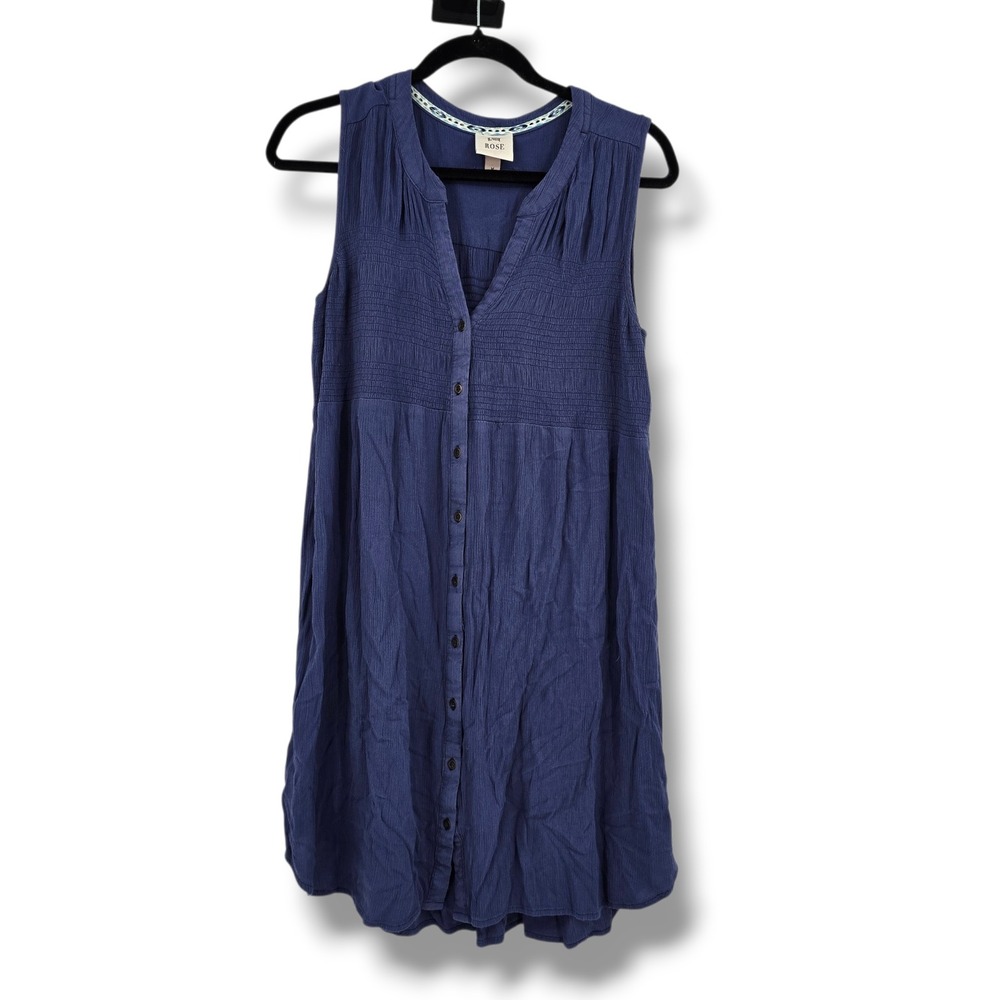 Knox Rose Blue Smocked Button Front Sleeveless Rayon Gauze Mini Dress Womens M